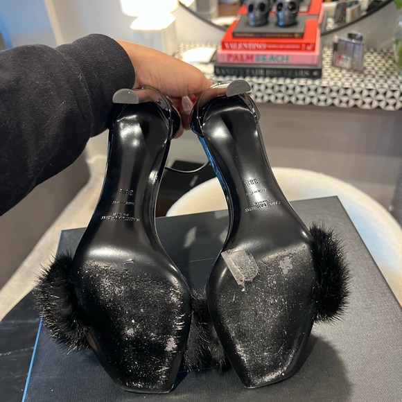 SAINT LAURENT BEA PATENT LEATHER AND MINK FUR SANDALS - Picture 6 of 8